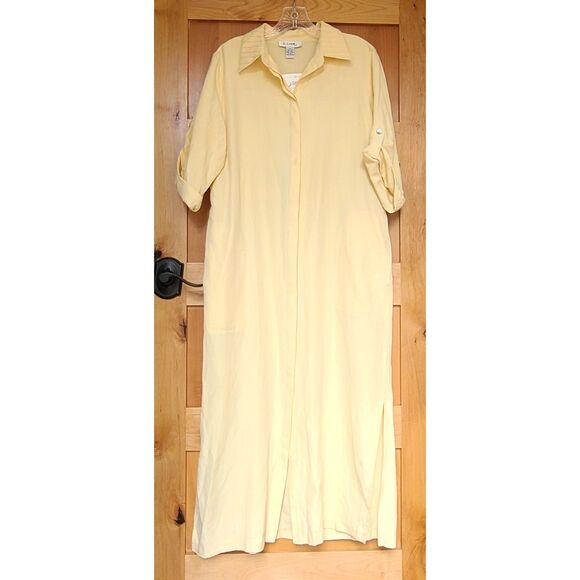 NEW H Look Silk Linen Butter Yellow Maxi Shirt Dress MEDIUM Roll Tab Sleeves M - Picture 1 of 6